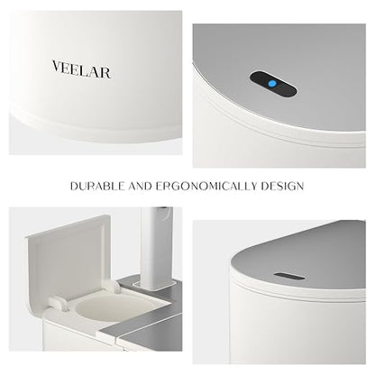 Motion Sensor Trash Can - Automatic Touchless 5.5 Gallon Garbage Bin for Bathroom, Bedroom, Kitchen, Office (White with Toilet Brush)