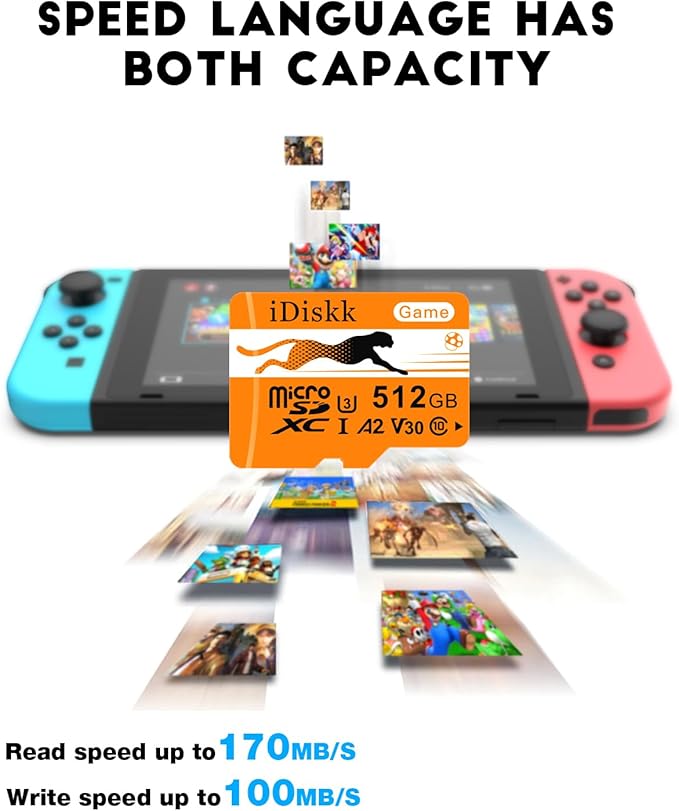 iDiskk 256GB Gaming Micro SD Card MicroSDXC Memory Card for Nintendo-Switch,Xbox,GoPro, Dash Cam, Security Camera, 4K Video Recording,with Adapter