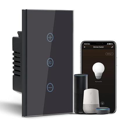 BSEED Dimmer Switch, 2.4GHz Smart Dimmer Light Switch Compatible with Alexa and Google Home, Neutral Wire Required, Touch Single Pole Dimmer Switch for Lamp, Remote Voice Control, Black