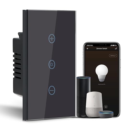 BSEED Dimmer Switch, 2.4GHz Smart Dimmer Light Switch Compatible with Alexa and Google Home, Neutral Wire Required, Touch Single Pole Dimmer Switch for Lamp, Remote Voice Control, Black