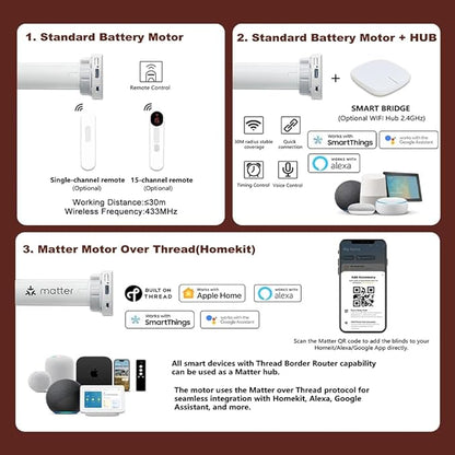 Bringnox Motorized Blinds with Remote,100% Blackout Smart Roller Blinds Compatible with Apple Homekit Google Home and Alexa Via HUB,and Customized