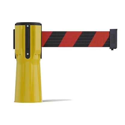 Trafford Industrial 11 Ft. Cone-Mounted Retractable Belt Barrier Yellow Case with Black and Red Diagonal Belt