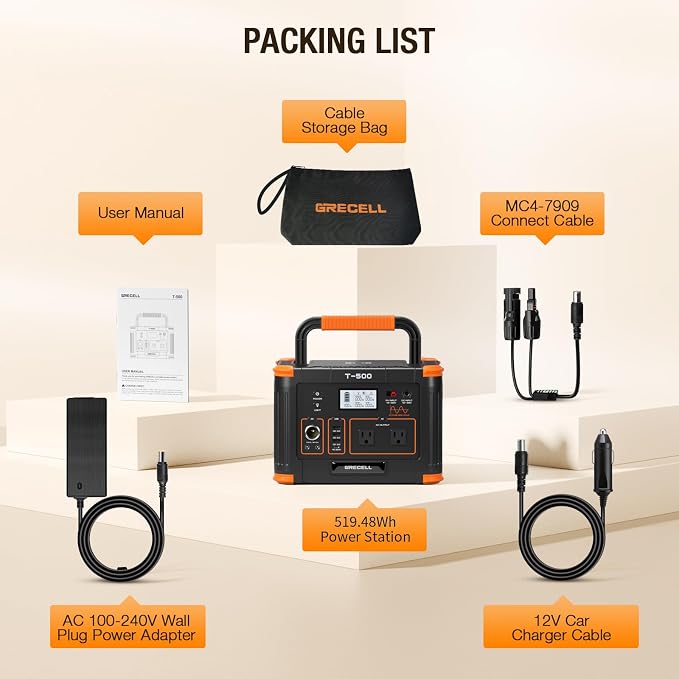 Portable Power Station 500W(Peak 1000W), 519Wh Outdoor Solar Generator