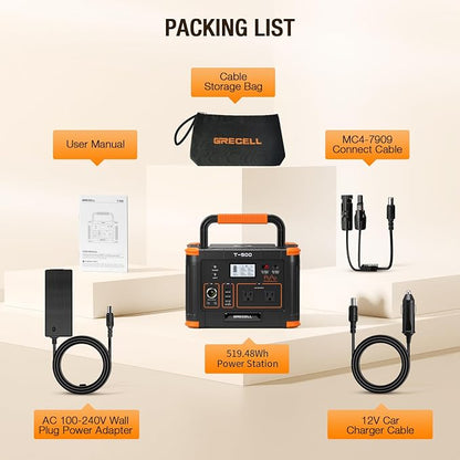 Portable Power Station 500W(Peak 1000W), 519Wh Outdoor Solar Generator