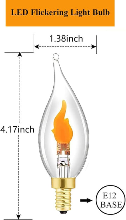 Flickering Flame Light Bulbs -Perfect Ambiance for Halloween Christmas, E12 LED Flickering Candelabra Bulb, Realistic Flame Effect, 2700K, 3W Energy-Efficient (E12*6pcs)