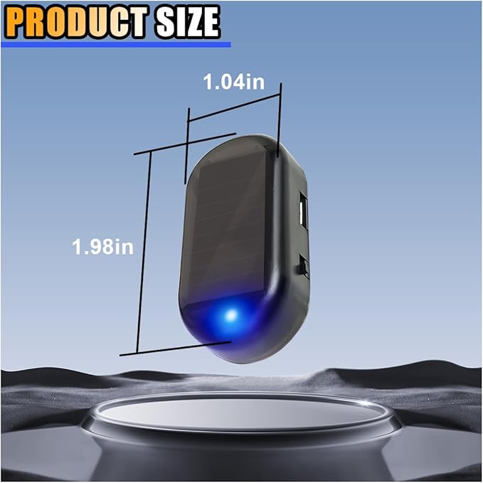 JOYCOURT Car Solar Power Simulated Dummy Alarm, Flash Warning LED Light Alarm, Anti-Theft LED Warning, Flashing Security Light Fake Lamp with USB Port, Car Accessories for Most Cars (Blue, 1PC)