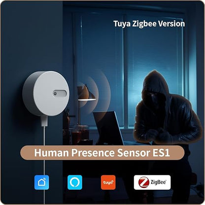 Human Presence Sensor ES1,Smart Motion Sensor with 24G mmWave Radar,Occupancy Sensor Requires Tuya Zigbee Hub for Home Security and Automation,Compatible with Alexa,Smart Life,Z2MQTT,ZHA