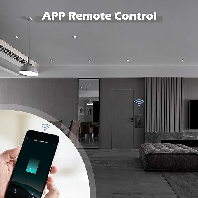 Lesim Smart Switch 2.4GHz WiFi Light Switch 2Pack Compatible with Alexa and Google Home, Single Pole, Needs Neutral Wire (Black), B602-2Gang