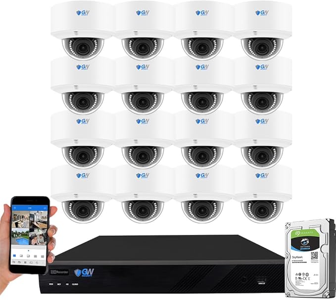 GW Security 16 Channel 12MP NVR 4K Outdoor Indoor Security Camera System - 16 x Dome 8MP Waterproof 2.7-13.5mm Varifocal Zoom AI Face Recognition Human & Vehicle Detection PoE Cameras, 4TB Hard Drive