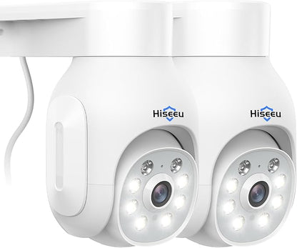 Hiseeu Security Camera Wireless Outdoor, 5MP Color Night Vision, 2.4&5G WiFi Surveillance Camera Pan/Tilt with Motion Detection/Siren/Light Alarm, 2-Way Audio, IP66 Weatherproof, No Monthly Fee, 2PCS