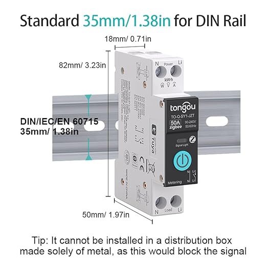 TONGOU ZigBee DIY Smart Switch 50A| DIN Rail Switch| 1P+N 90-240VAC| Real-time Power Monitoring| Remote Control and Set Timer for Home Automation| Support Tuya/Smart Life| Voice Control| FCC Certified
