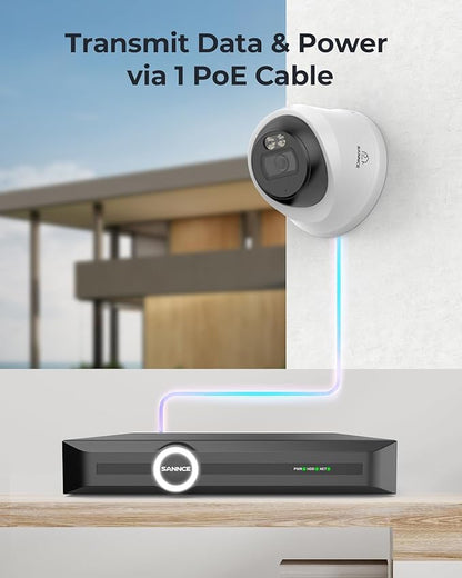 SANNCE 2K 3MP PoE Security Camera System - 8CH 6MP Surveillance NVR with 4PCS 3MP HD Weatherproof Dome Cameras with H.265 Video Compression, Clear Full Color Night Vision, Audio Recording (1TB HDD)
