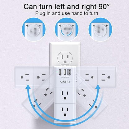 USB Multi Plug Outlet Extender - YISHU Surge Protector with Rotating Plug, 6 AC Plug Extender with 3 USB Ports, 3-Sided Swivel Power Strip Best Ideal Stocking Stuffers for Adults