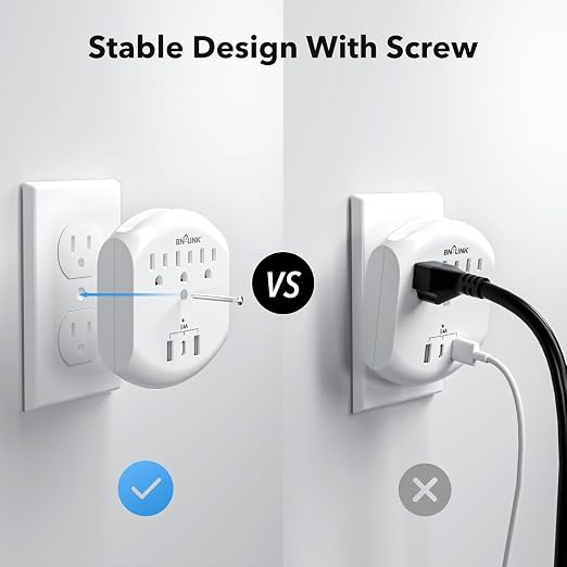BN-LINK 3-Outlet Extender, Multi Plug Outlets with 3 USB Ports (3.4A Total), Dusk-to-Dawn Sensor Night Light, Surge Protector with Top Phone Holder, for Traveling, Home, School, Office