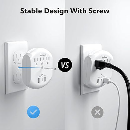 BN-LINK 3-Outlet Extender, Multi Plug Outlets with 3 USB Ports (3.4A Total), Dusk-to-Dawn Sensor Night Light, Surge Protector with Top Phone Holder, for Traveling, Home, School, Office