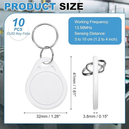 PATIKIL 10 Pcs 13.56MHz CUID Writable Rewritable Smart Key Fobs, Clone IC Key Fob Tags Blank Smart Card Key Classic 1K for Entry Access Control System, White