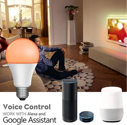 A19 E26 Multicolor 10W LED Light Bulbs, Smart WiFi Light Bulb Compatible with Alexa and Google Home Assistant, LED RGB Color Changing and 4000K 100W Equivalent, No Hub Required, Pack of 2