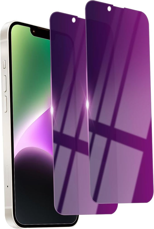 2 Pack Privacy Screen Protector for iPhone 14/13 Pro/13 Tempered Glass 6.1inch Private Saver Purple Anti-Spy Anti-Blue Light Anti-Scratch Full Coverage
