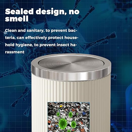 Bathroom Trash can with lid,Flip Lid Trash Can for Bedroom,Hide the Garbage Bag,Medium Garbage Can for Living Room,Hotel,(15L-White-Silver)