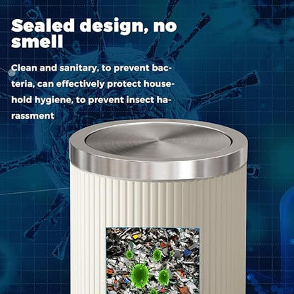 Bathroom Trash can with lid,Flip Lid Trash Can for Bedroom,Hide the Garbage Bag,Medium Garbage Can for Living Room,Hotel,(15L-White-Silver)