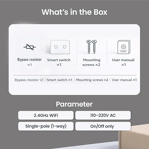 Smart Switch 118X72X34MM Neutral/No Neutral Wire Required, 2.4GHz Wi-Fi,Compatible with Alexa and Google Home 220V, Black 2 Gang 1 Pack
