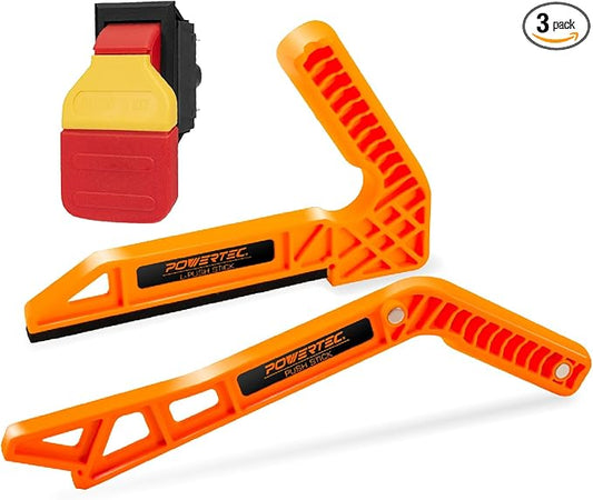 POWERTEC 72103 Safety Paddle Switch and 2pc Deluxe Push Sticks, Dual Voltage 120/ 230V Smart Switch Fits Table Saw, Router Table, Drill Press, Bench Saw, Band Saw, Dust Collectors