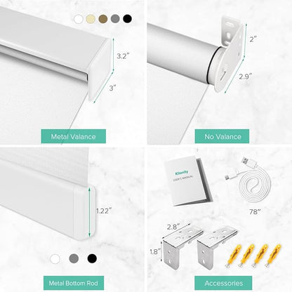 Motorized Roller Shades, Light Filtering Remote Control Custom Window Shades Compatible with Alexa Google Assistant via RF Hub, Rechargeable Electric Blinds for Windows (Fireproof White)
