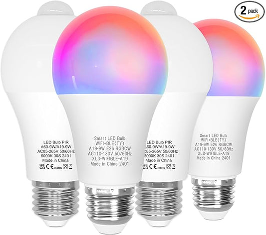 ORALUCE 丨 Bundle - Motion Sensor Light Bulbs (Pack of 2) & Smart LED Bulb A19 Wi-Fi and Bluetooth (Pack of 2)