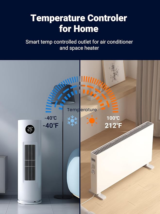 Plug in Temperature Controlled Outlet for Heater, Freezer 1200W 10A