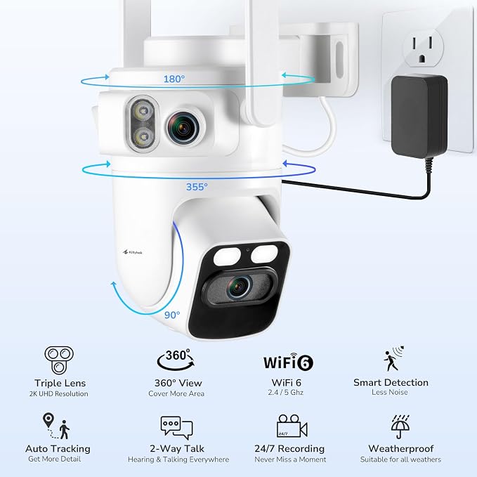 Kittyhok Home Security Camera System Wireless, 2K Triple Lens Cameras