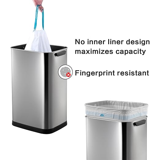 13 Gallon Trash Can, Touchless Stainless Steel Kitchen Bin (Silver)