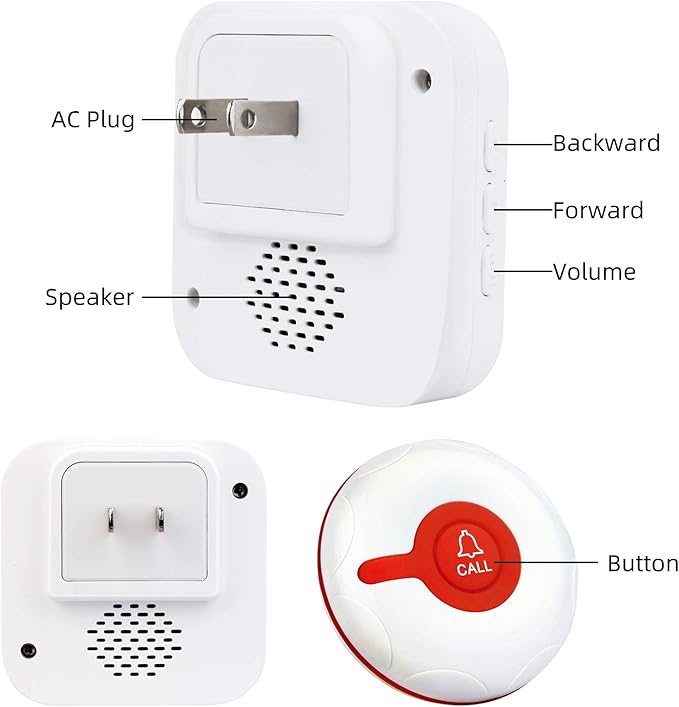 Retekess TH003 Wireless Caregiver Pager System,Nurse Alert System, 492ft,1 Plug-in Receiver,1 SOS Help Call Button for Home,Elderly,Patient,Disabled