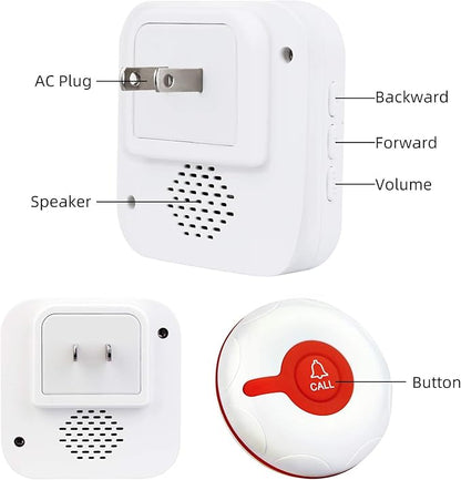 Retekess TH003 Wireless Caregiver Pager System,Nurse Alert System, 492ft,1 Plug-in Receiver,1 SOS Help Call Button for Home,Elderly,Patient,Disabled