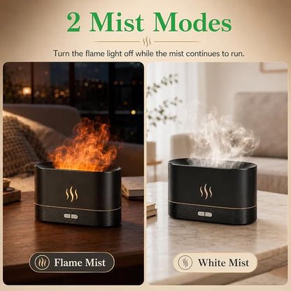Aegci Flame Air Diffuser Humidifier, 180ML Essential Oil Diffuser with Fire Mist Effect, Ultrasonic Aroma Diffuser, 2 Brightness Modes, Auto-Off, for Bedroom Home Office(Black)
