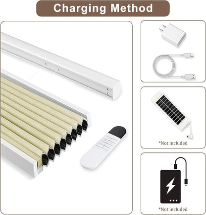 Godark Motorized TDBU Cellular Shades with Remote Control Smart Honeycomb Blinds Compatible with Alexa Google Home Smarthings Custom Double Cellular Blackout for Indoor Windows Doors-Beige
