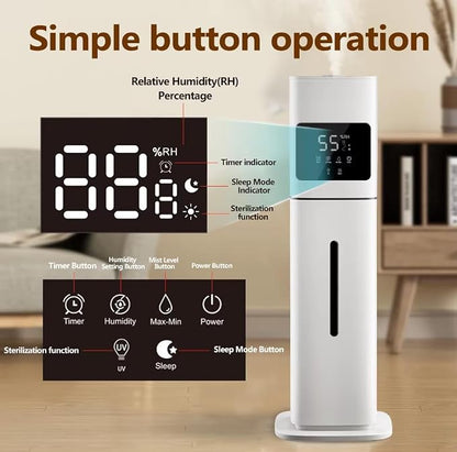 Smart White Humidifier, 2.1Gal/8L Large Capacity Cool Mist Humidifier with 3 Mist Levels, Auto Humidity Control, Timer & Auto Shut-Off, LED Panel & Remote, 360° Nozzle for Nursery, Office, Plants