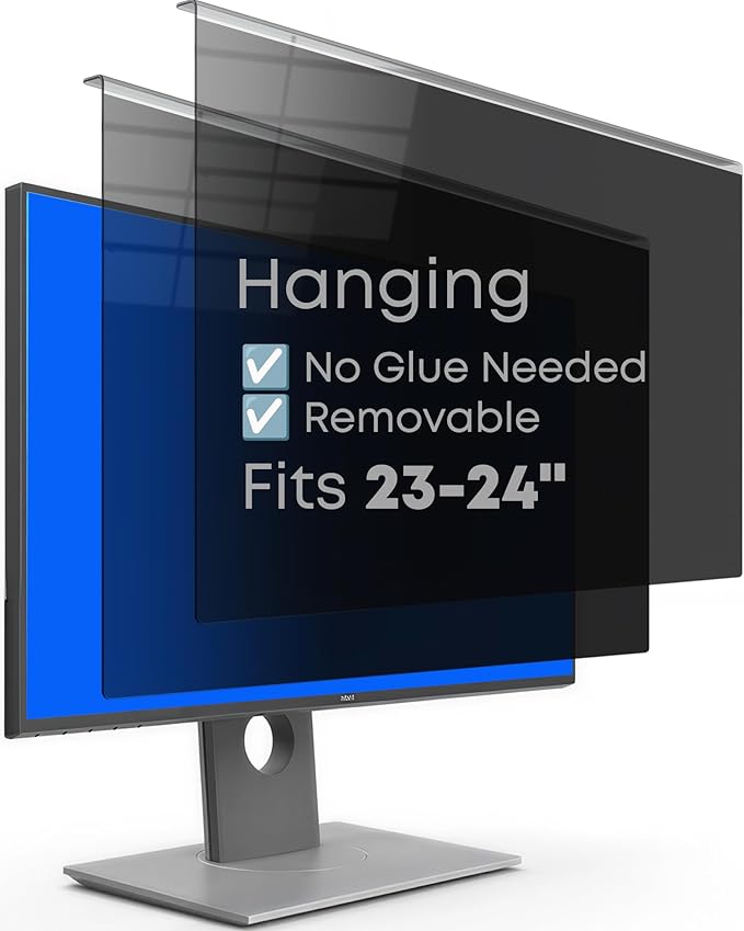 2-Pack 24 Inch Hanging Privacy Screen Protector for Monitor (Fits 23-24 Inch Frameless), 30°+ Full Privacy & 95% Light Blocking, Instant Setup, 87% Blue Light & 97% UV Block, Office Data Security & Eye Protection