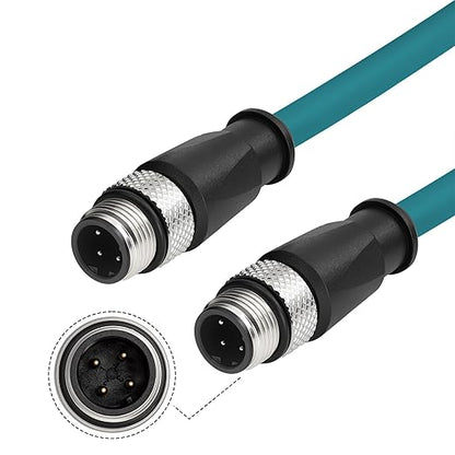 M12 4-Pin D Code Cat 5e Network Cable Male to Male,High Protection Shell Waterproof, Dustproof and Corrosion Resistant for Outdoor Industrial Device Connections 8M