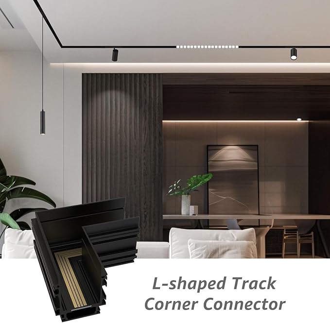 SCON Horizontal Corner Joint Connector for Recessed Magnetic Track Lighting, Professional Grade Aluminum Corner Piece to Create Custom L-Shape Layouts, 24V, Compatible Magnetic Track System