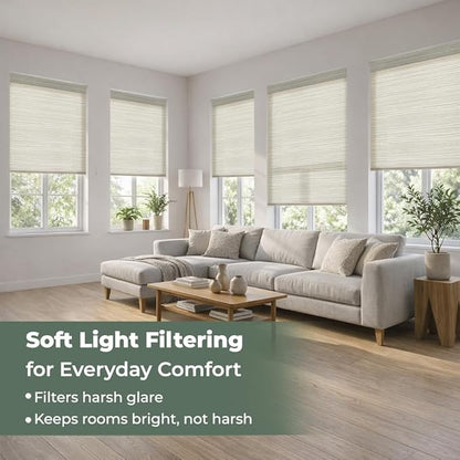 ZSHINE Motorized Linen-Look Roller Shades for Windows, Rechargeable Smart Light Filtering Blinds Compatible with Alexa (82190C)