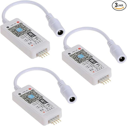 3 Pack Smart WiFi LED Controllers, RGB Led Strip Lights Wireless Control, Compatible with Alexa & Google Home & IFTTT, Free Magic Home App Control for Home Decoration TV Background Stair LED Lights
