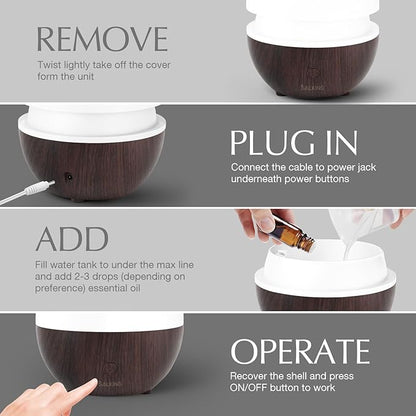 SALKING Essential Oil Diffuser, 100ml Small Aromatherapy Diffuser for Essential Oils, Auto Shut-Off Ultrasonic Diffusers, Cool Mist Humidifier with Warm White Lights, for Office Home (Dark)