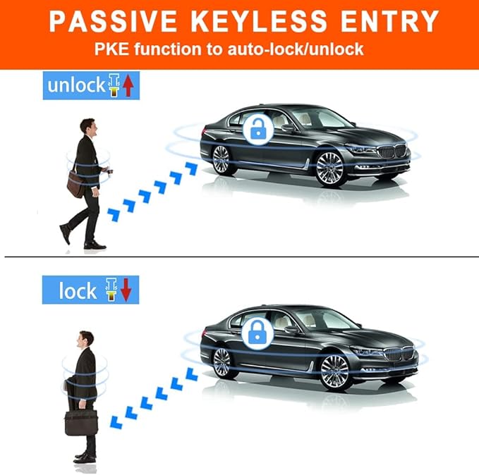 Car Alarm System Push to Start Ignition Kit, PKE Passive Keyless Entry Car Alarm System with Remote Start, Push to Engine Start Stop（Connect to car Original Horn