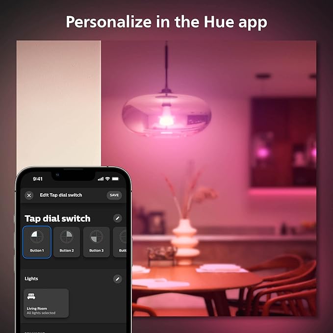 Philips Hue (1) Black Tap Dial Light Switch with (2) Smart 85W BR30 LED Bulb, White and Color Ambiance Color-Changing Light, 1200LM, E26 - Requires Bridge - Control with Hue App or Voice Assistant