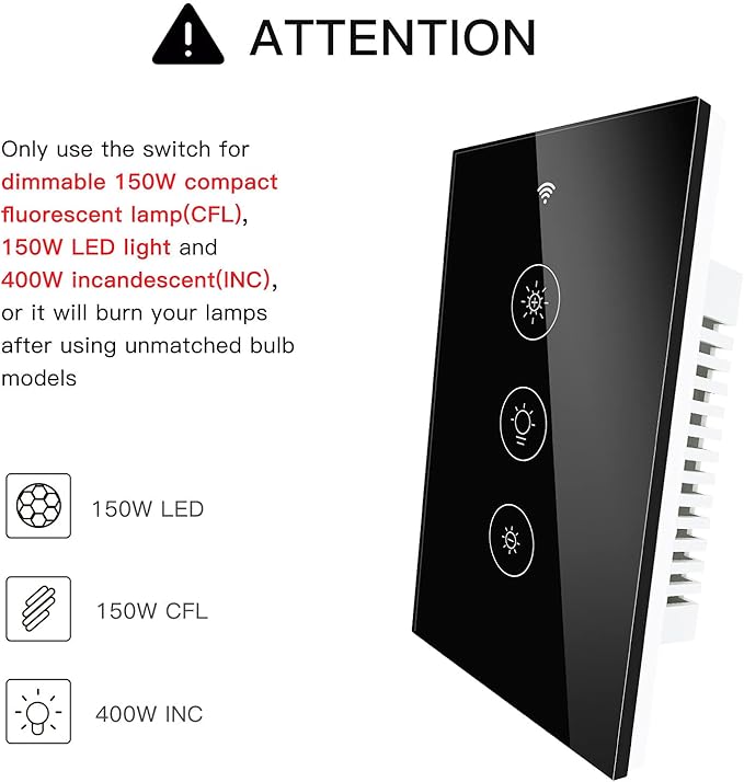 MOES WiFi RF Smart Light Dimmer Switch, Smart Life/Tuya APP Relay Status Backlight Switch Off RF Remote Control Voice Compatible with Alexa Google Assistants, Black Touch