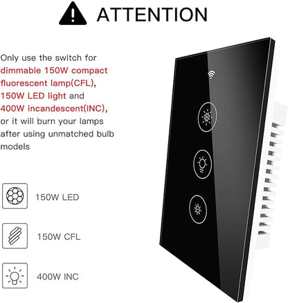 MOES WiFi RF Smart Light Dimmer Switch, Smart Life/Tuya APP Relay Status Backlight Switch Off RF Remote Control Voice Compatible with Alexa Google Assistants, Black Touch