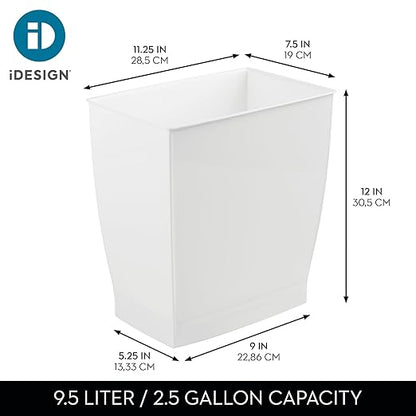 iDesign Small Plastic Bathroom Trash Can, Slim Rectangle Garbage Bin for Bedroom, Office, Dorm, 4-Pack, White