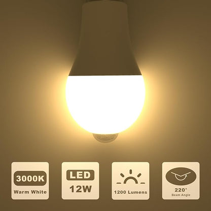 ORALUCE Motion Sensor Light Bulbs Indoor Outdoor 100 watt Equivalent, 12W Motion Activated Light Bulb 3000K Warm White, A19 E26 LED Light Bulb for Garage, Porch, Hallway, Stairs, Front Door, 2 Pack