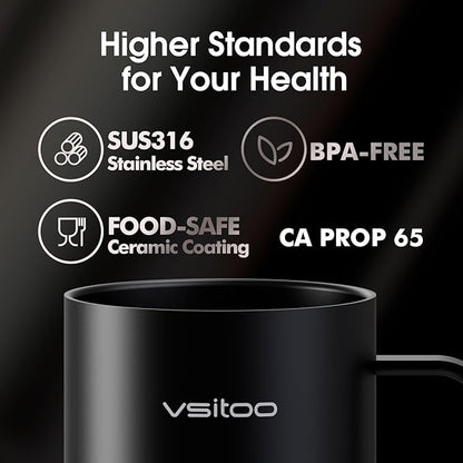 Vsitoo S3 Pro 16oz Smart Self Heating Coffee Mug,Heated Coffee Mug with Auto-Sensing AI Heats Drinks to 120-150°F Hands-Free.Perfect for Home/Office,Ideal Gift fo Men/Women, Black