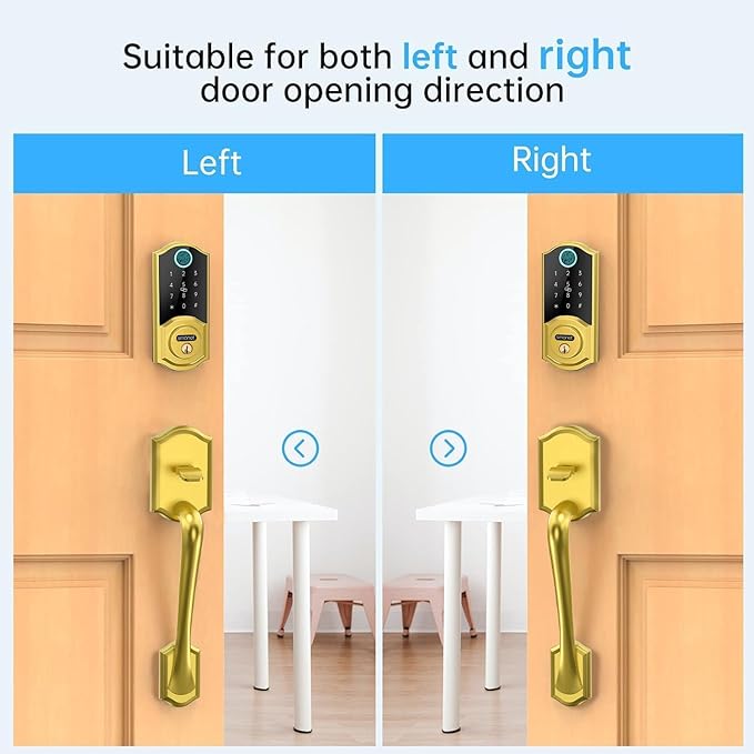 SMONET Smart Lock Front Door with Handle, Keyless Entry Door Lock Set, Fingerprint Smart Deadbolt with App Bluetooth, Electronic Keypad Auto Lock Compatible with Alexa, Gold